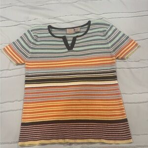 Easel Multicolor Striped Short Sleeve Top